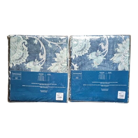 2 - Pier 1 Imports Somerton Blue Floral Paisley Curtain Panels 50" x 96" Grommet - Picture 2 of 8